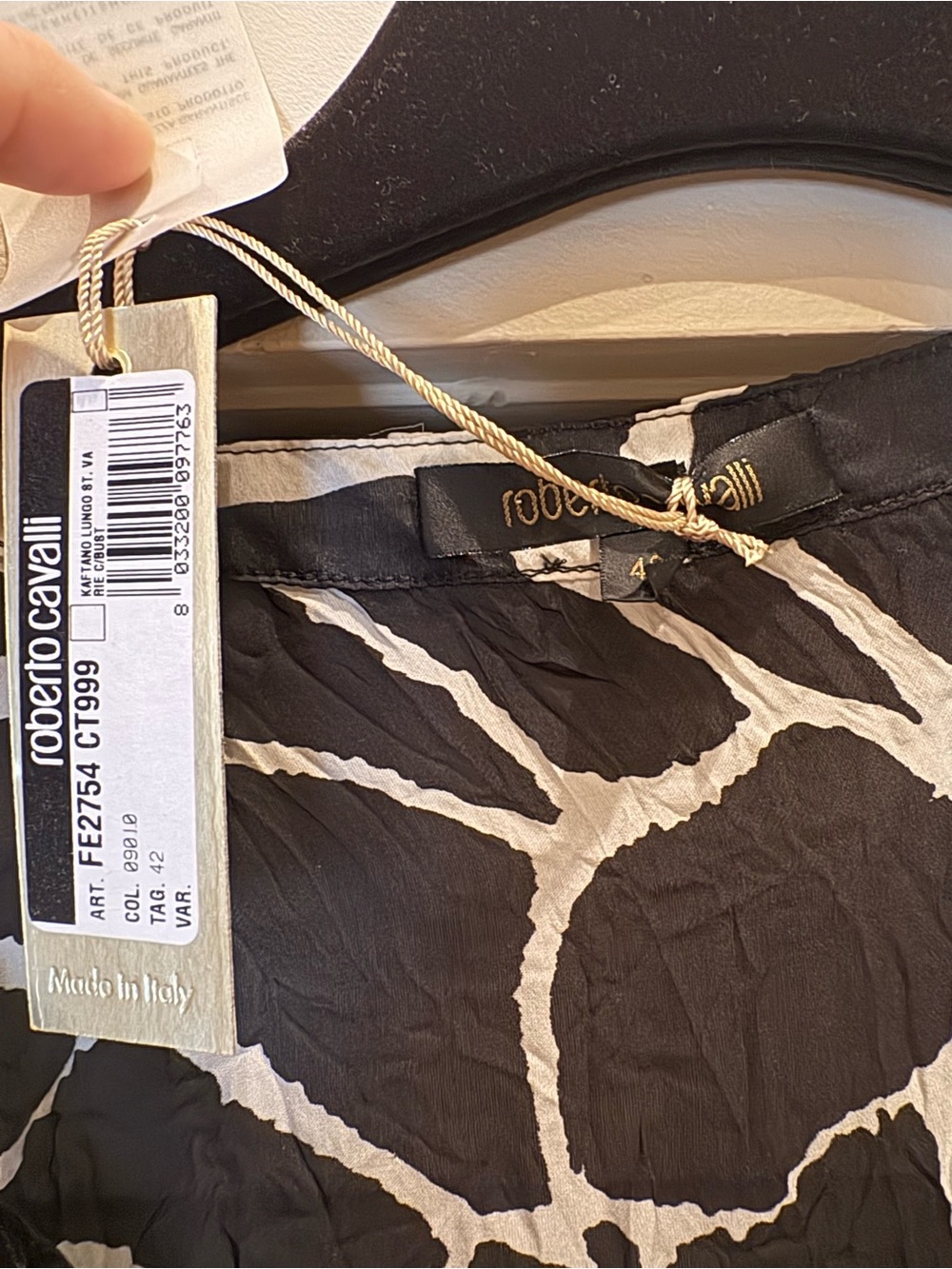 Roberto Cavalli Black & White Sheer Giraffe-Print Maxi Coverup with Tie Front - Picture 4 of 4